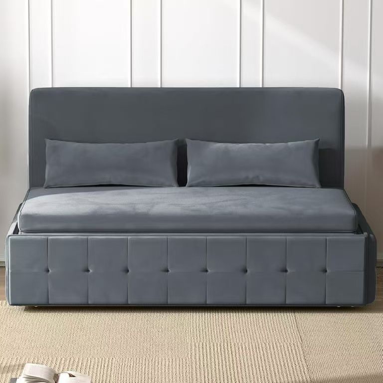 Queen Size Pull Out Sofa Bed, Convertible Sleeper Sofa with Pull Out Bed, Velvet Loveseat Couch Bed with Two Pillows for Living Room/Apartment, Light
