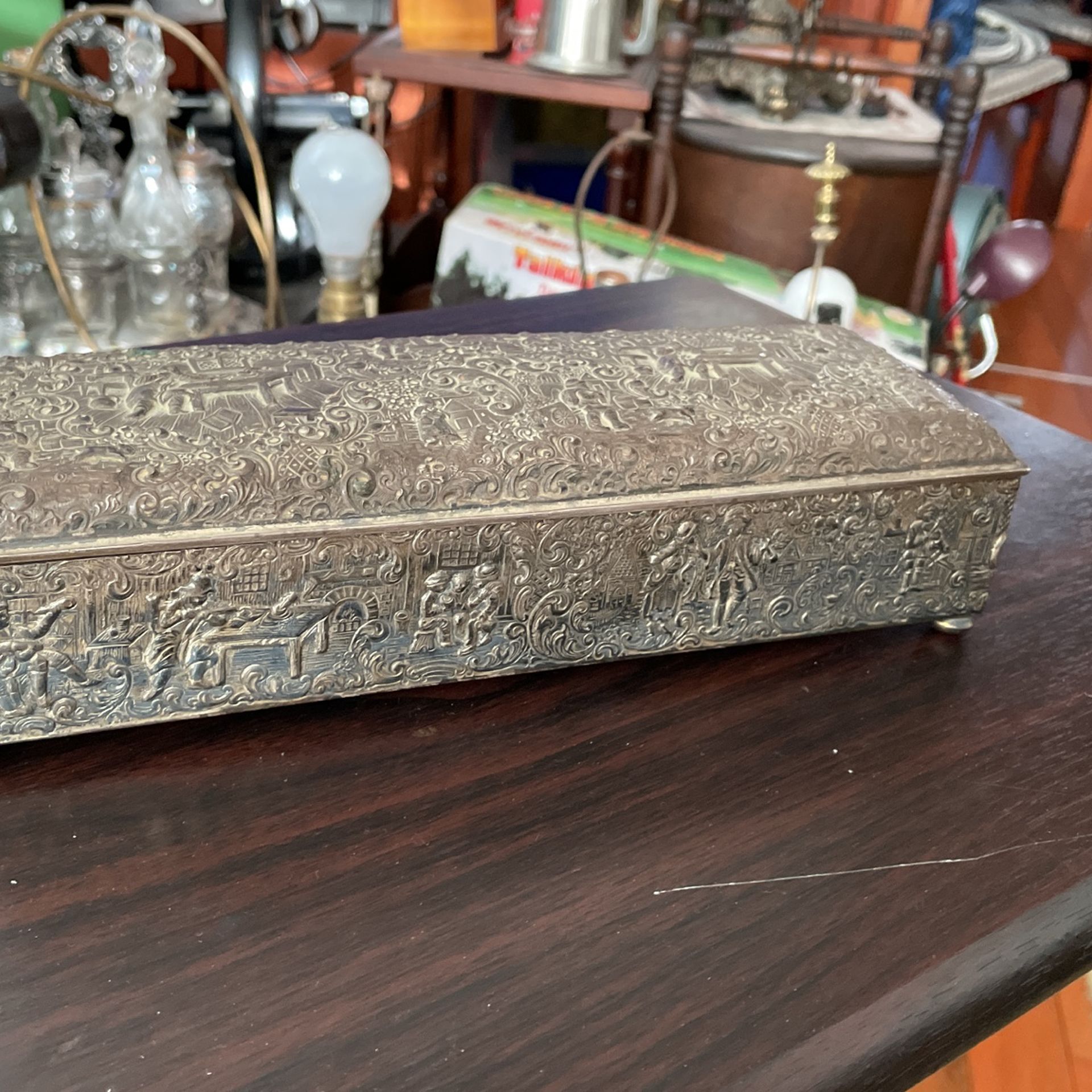 Antique Silver Plated Box W Wood Insert