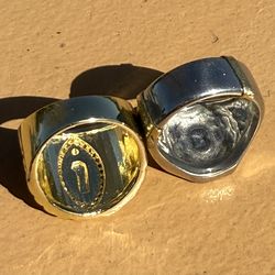 Size 9 Rings gold plated san judas and desginer 2 tone ring