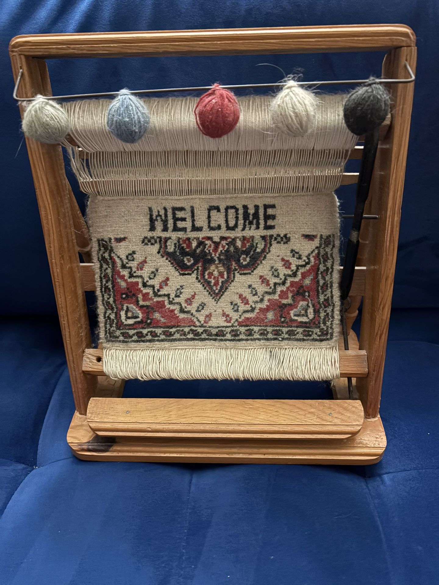 Small Ethnic Woven Welcome Rug In Loom - Purchased In Saudi Arabia