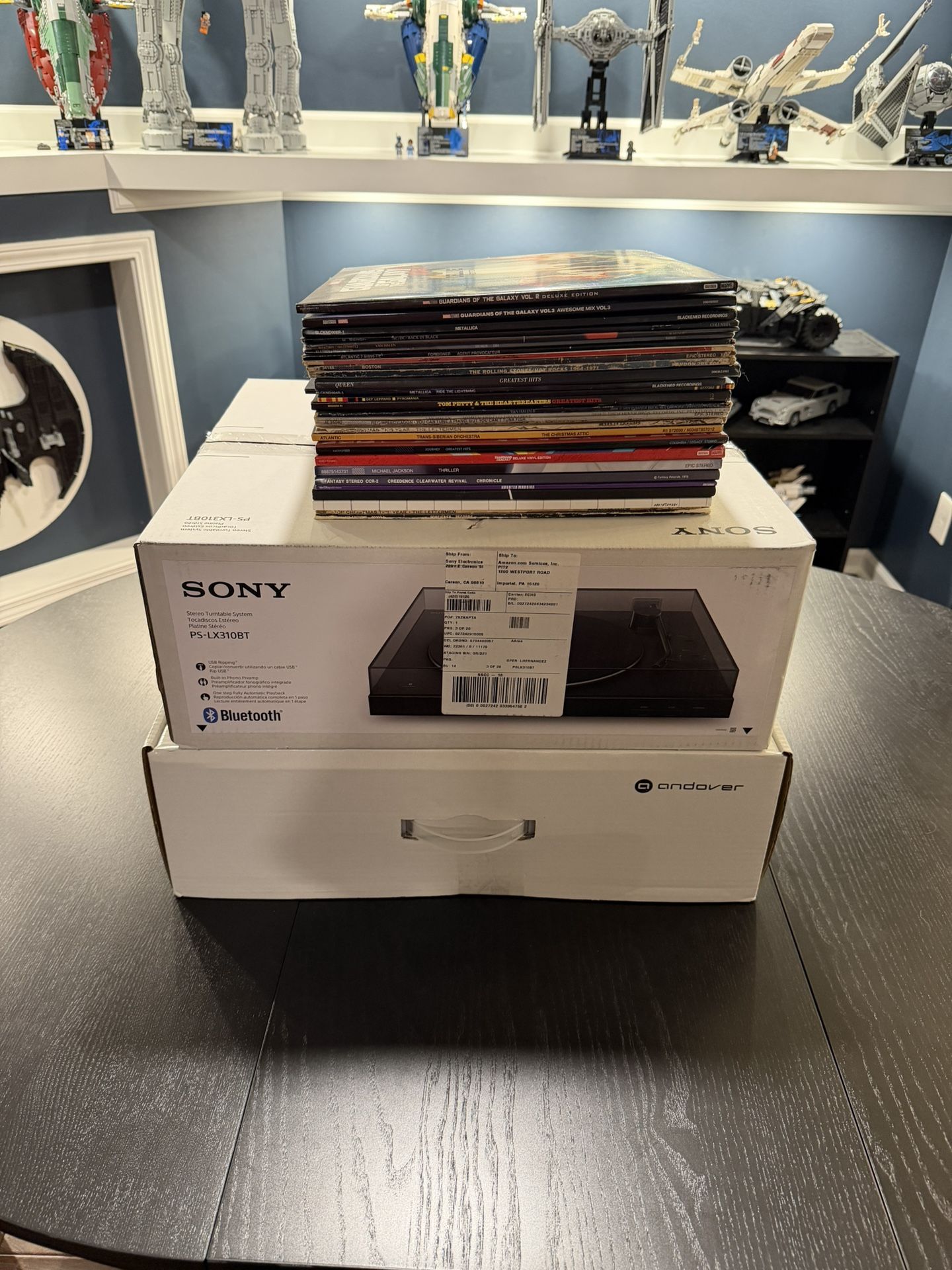 Sony Record Player with Andover Speaker Base And Albums