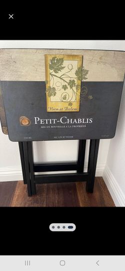 Rustic Wine Label TV Trays With Stand- 4 Trays