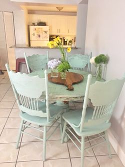 Shabby chic kitchen set 4 farmhouse chairs and table
