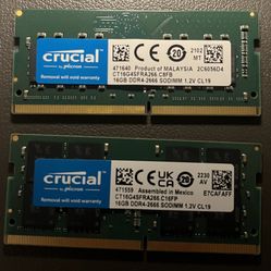 Crucial - (x2) 16GB SODIMM RAM memory (32GB total)