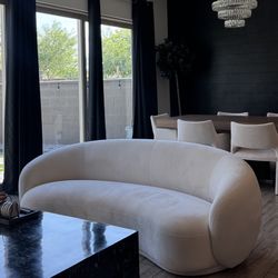 Velvet White Curved Sofa 