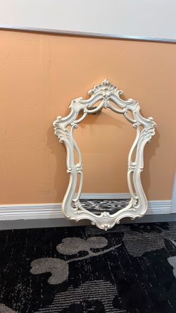 Ornate White Baroque-Style Mirror – 27” Wide x 40” Tall