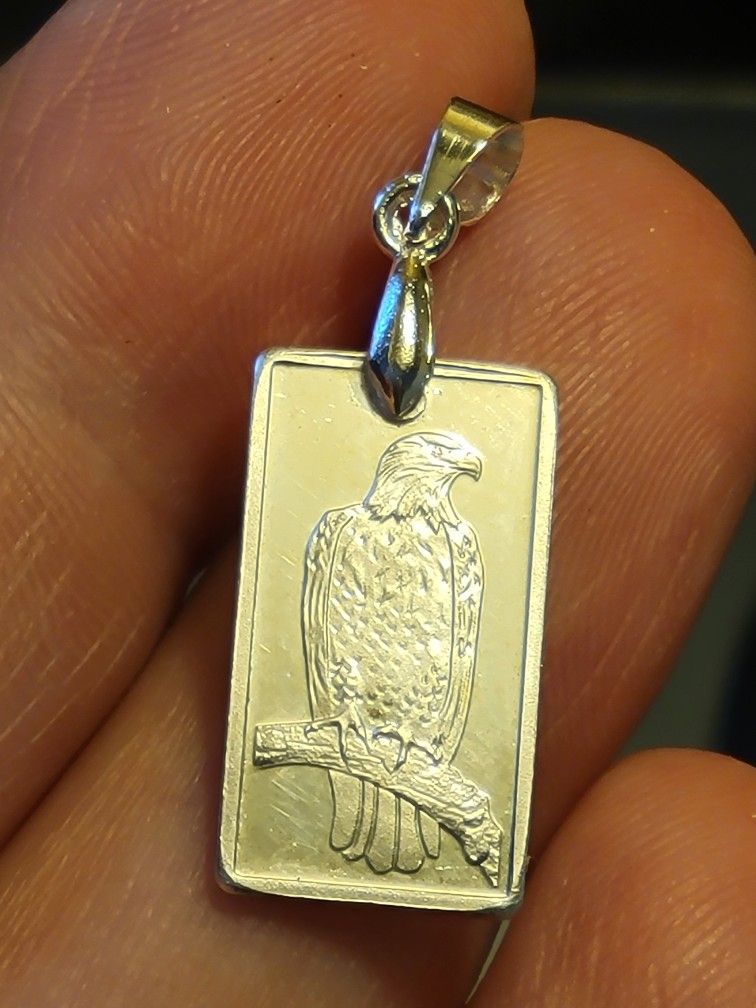 .999 Fine Silver Pendant - Purched Eagle - 2.5g - Sterling Silver Bail Connector 