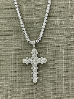 Tennis Necklace With Cross Pendant