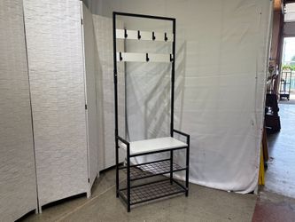 HOMEKOKO 7-Hook Entryway Hall Tree w/ Shoe Rack Bench