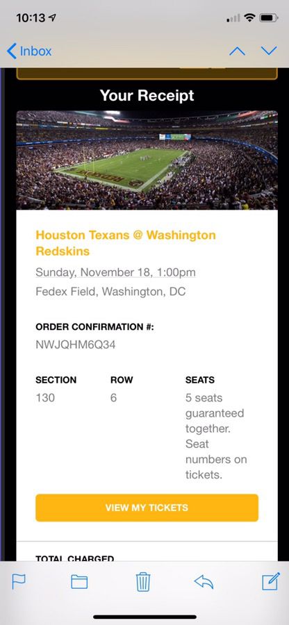Houston Texans at Washington Redskins Ticket