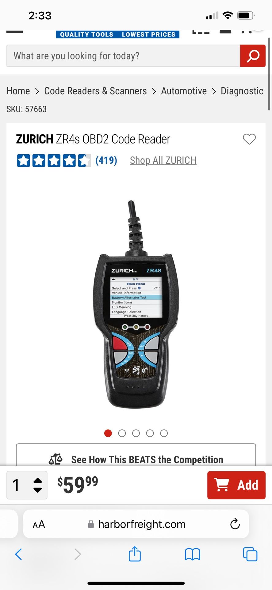 $10 Zurich OBD2 code reader
