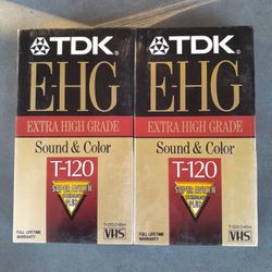 TDK T-120 VHS Blank Video Tape Cassette (2) New Sealed. 