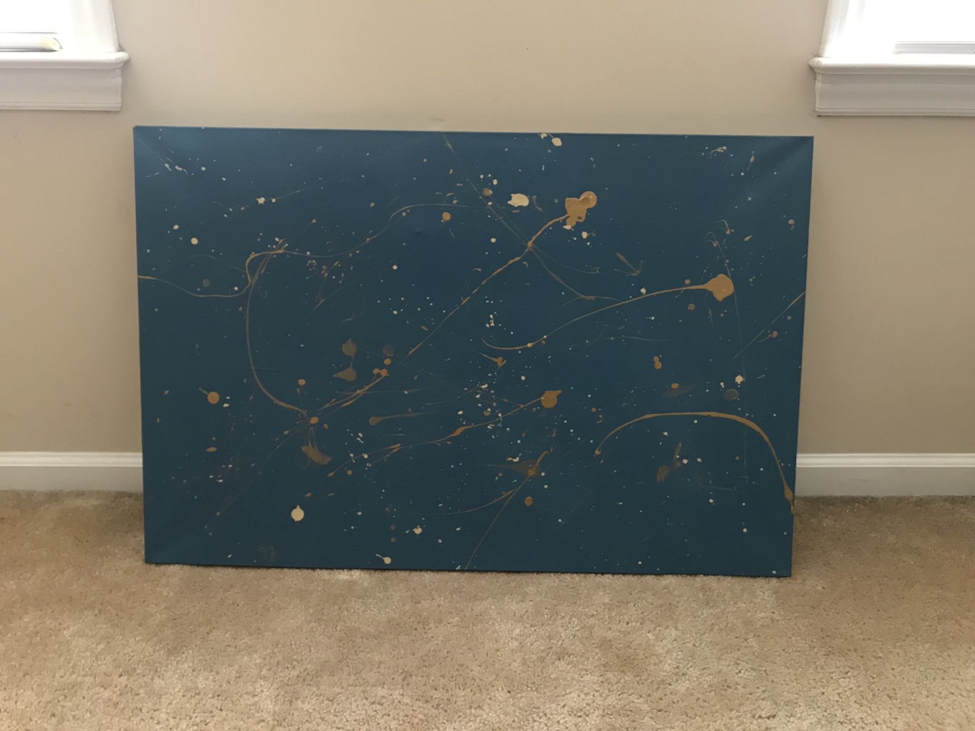 Abstract navy and gold painting wall art