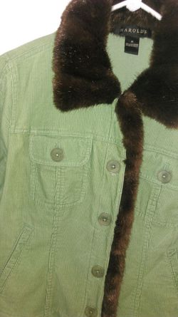 Olive green corduroy soft Jacket fur trim