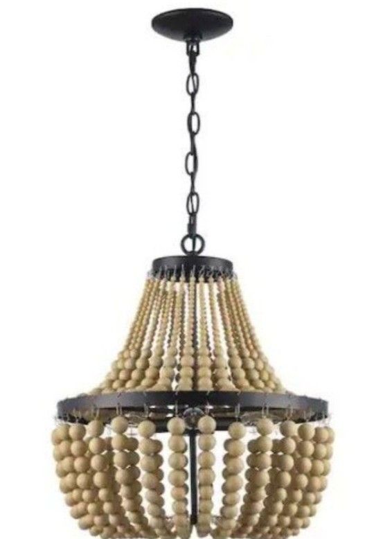 Chandelier Natural Faux Wood Beaded Shades In Bronze