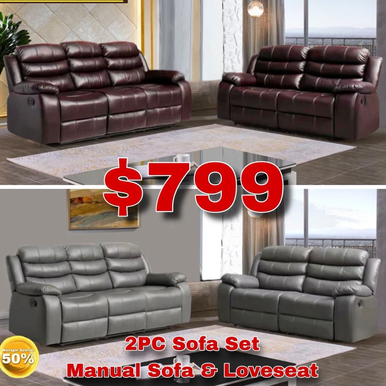 On Sale  Or Reclining Sofa And Love Seat Included 