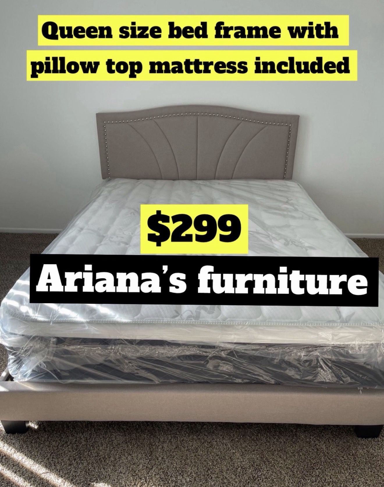 Queen Size Bed Frame With Pillow Top Mattress Included