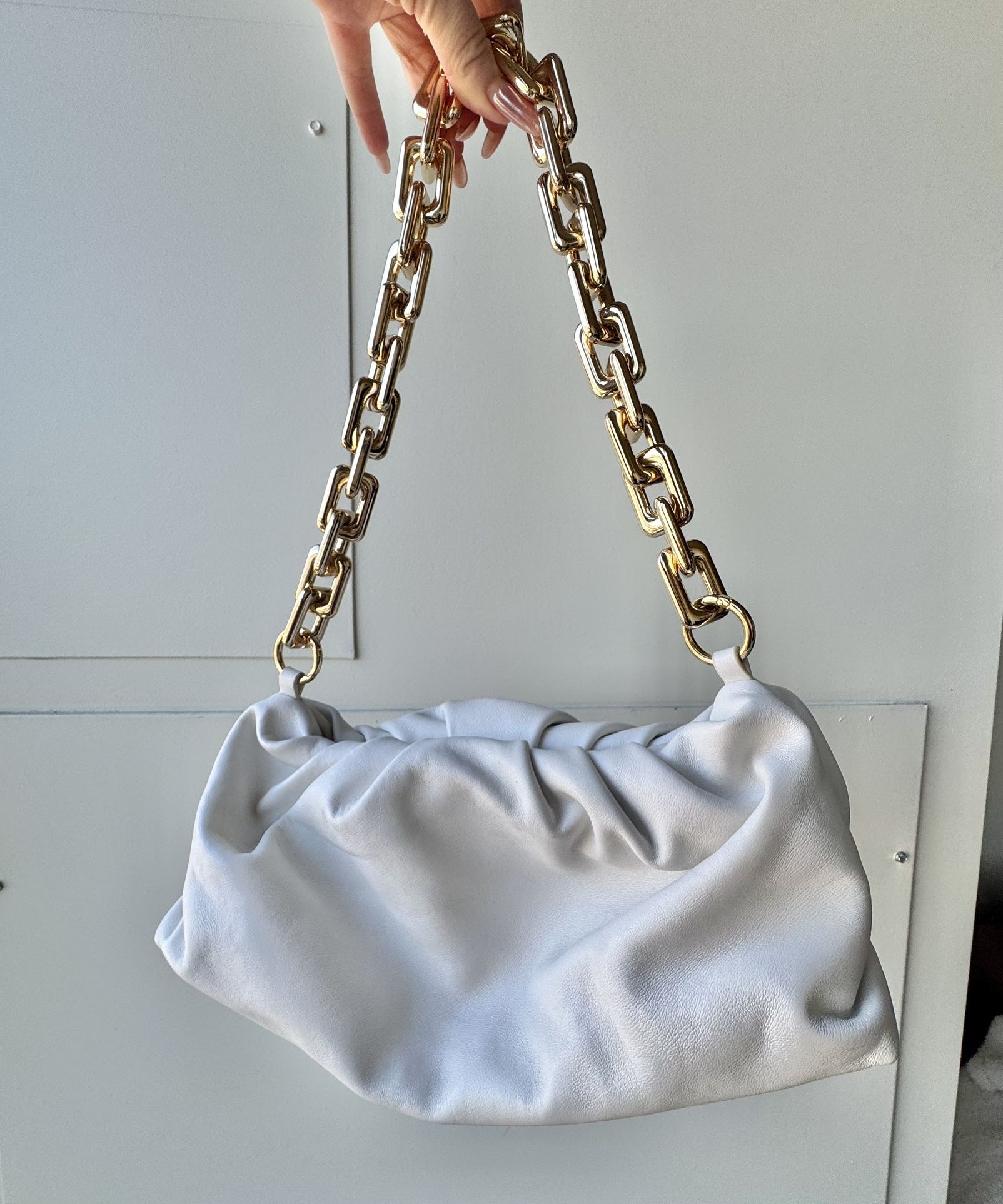Genuine Leather Bag, Gold Chain
