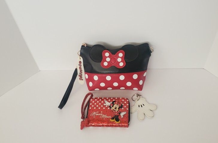 Disney Minnie Mouse Mini Hand Bag, Wallet, Glove Keychain