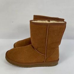 Leather Suede Fur Lined Winter Snow Boots Mid-Calf  Size 9