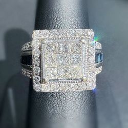 14K White Gold 2.2CTW Natural Diamond 0.8CTW Sapphire Ring Sz7