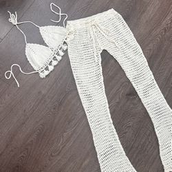 White Crochet Pants Set