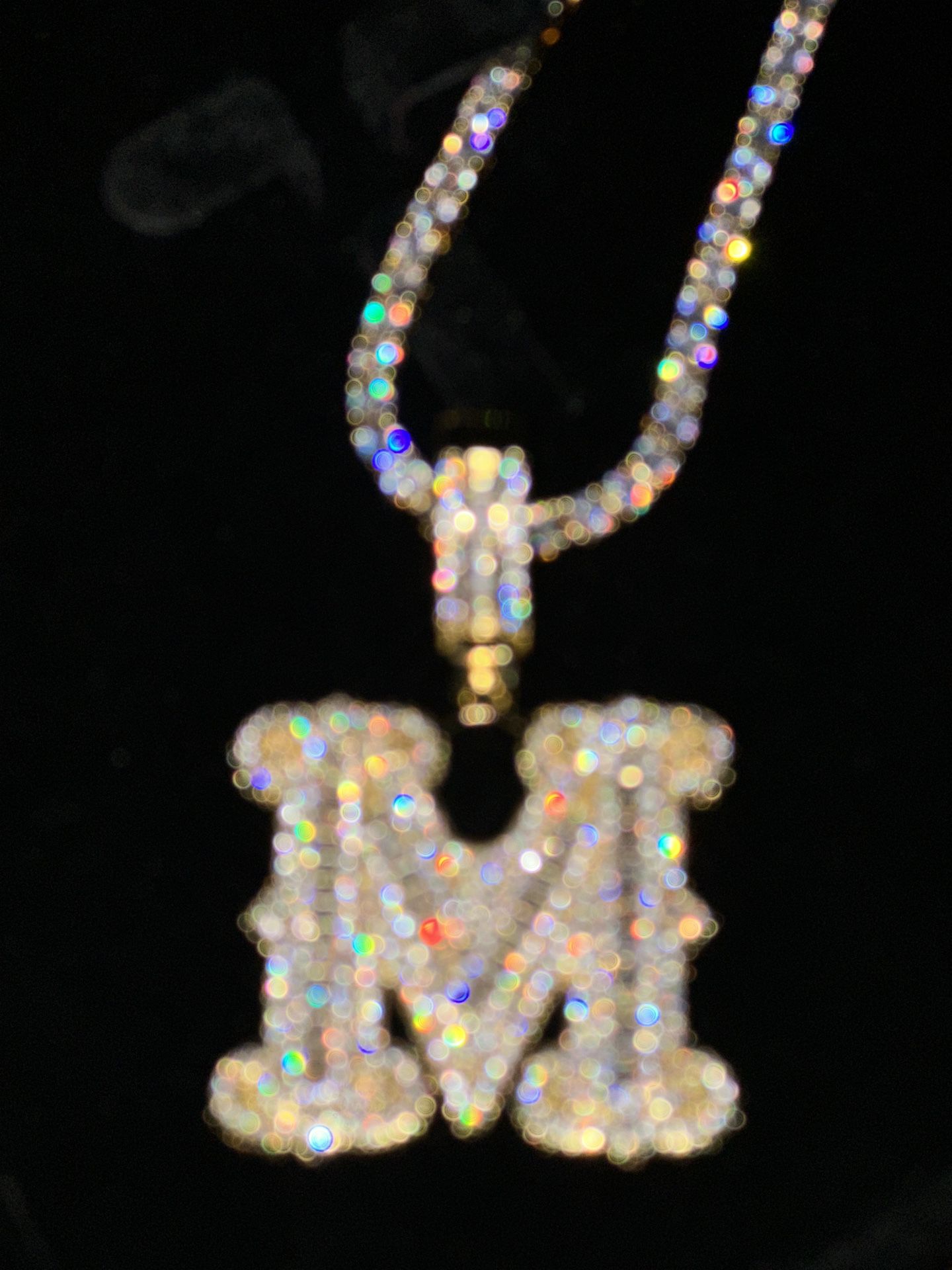 18k Gold Plated M Pendant & 3 mm Tennis Chain 