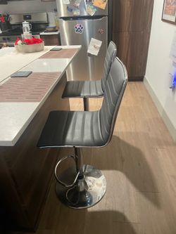Black Faux Leather Adjustable Bar Stools Set of 2