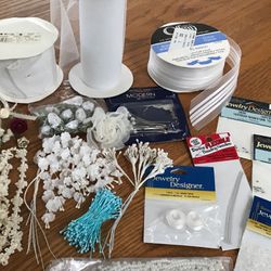 Ribbon, Netting, Mini Silk Flowers, Beads, Jewelry Making Items, Etc.
