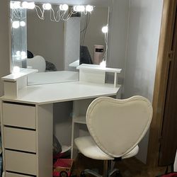 White Vanity and Chair 