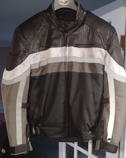 (Lg.) Reflective Leather/Polyester Motorcycle Jacket