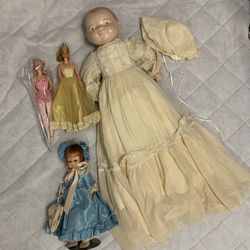Vintage Dolls - 2 Barbies, 1 Madame Alexander, 1 Porcelain Doll