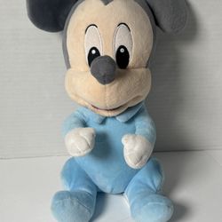 Pre Owned Good  Disney  Baby Mickey Mouse  Plush  Light Blue Pajamas  10” Inches