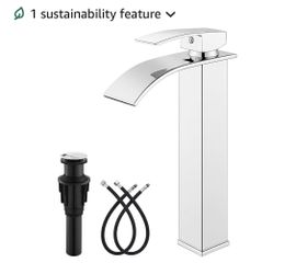 gotonovo Waterfall Tall Bathroom Faucet 1 Hole Single Handle 304 Stainless Steel Vessel Sink Faucet with Pop Up Drain Modern Lavatory Mixer Tap, Polis