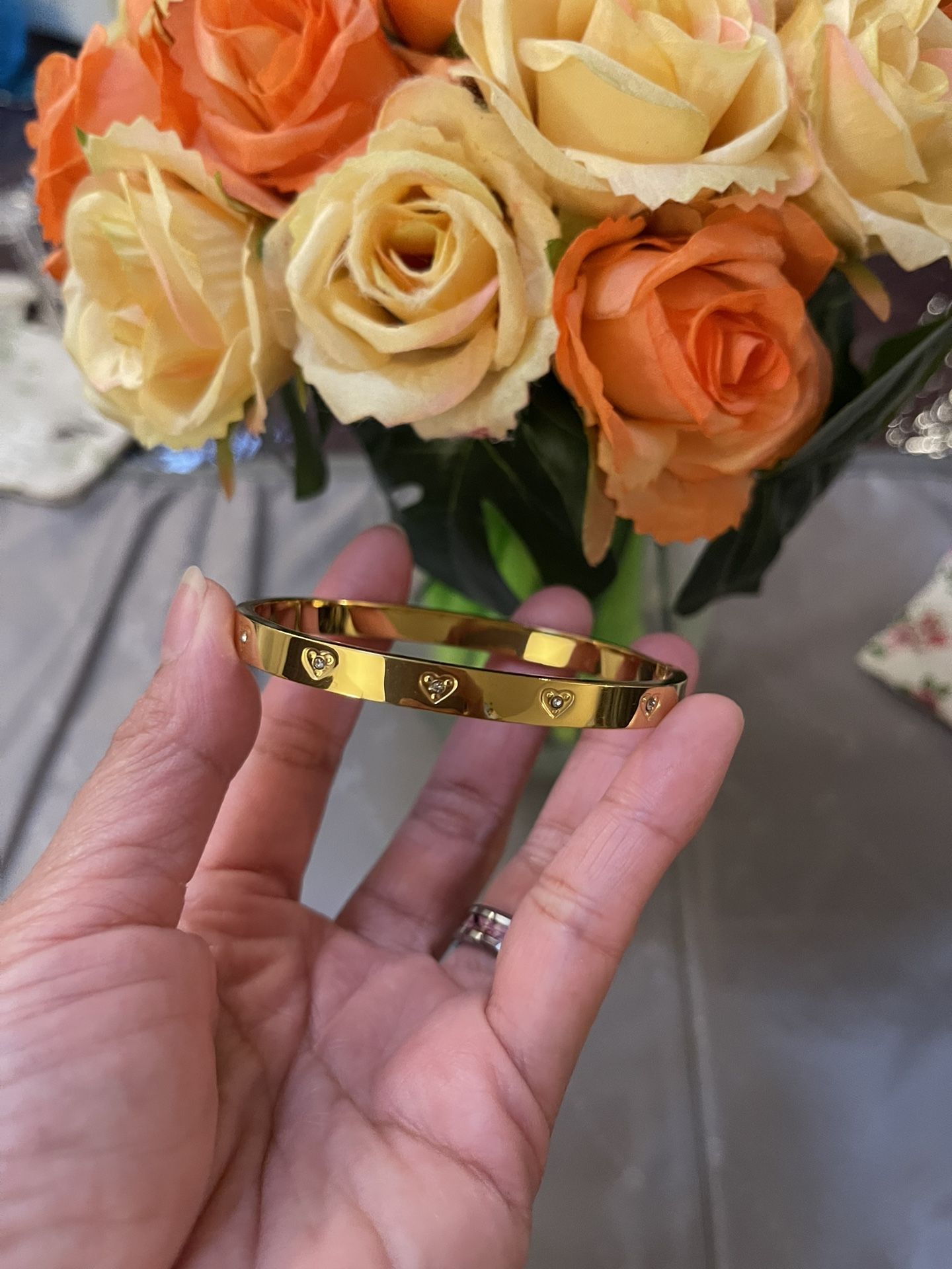 Gold Heart Bangle Bracelet