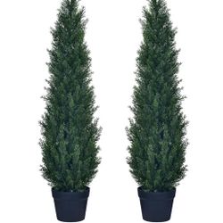 2 Packs 3ft Artificial Cedar Topiary Trees - Fake Boxwood Topiary Cypress Trees Potted Plants, Artificial Plants Shrubs for Home Indoor Outdoor Garden