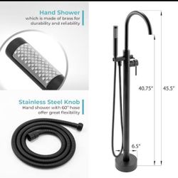 AKDY Matte Black 2-handle Freestanding High-arc Bathtub Faucet with Hand Shower ( Valve Included )