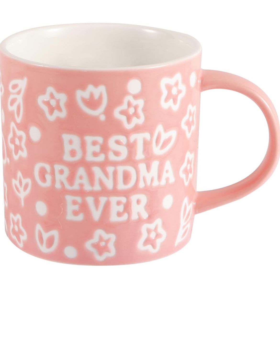  Grandma- Mothers Day Birthday Gifts for from Granddaughter Grandson - best grandma Ever Floral Embossed Pattern Ceramic Coffee Mug 13.5OZ