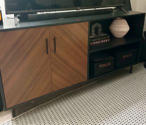 Two-Tone TV Stand with Cabinet and Shelves