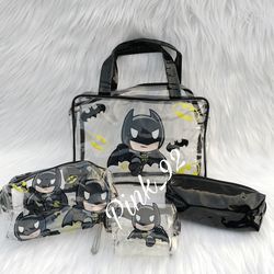 BATMAN DC SUPERHERO 4pc CLEAR STORAGE TRAVEL BAG SET NEW