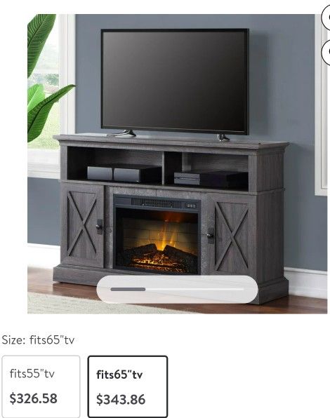 Kellum Media Fireplace Console For TVs Up To 65,54 Inch Stand Gray