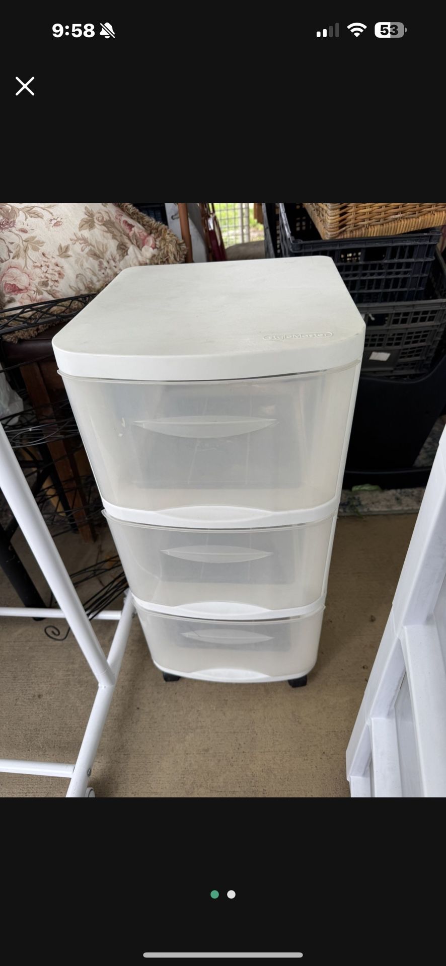 Plastic storage cart on wheels