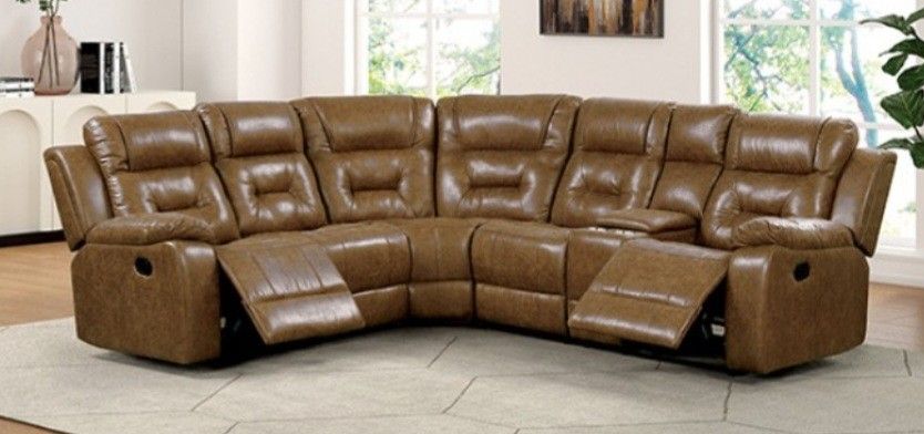 Brand New Brown Leather Reclining Sectional Sofa 