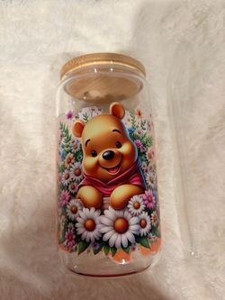 Winnie the Pooh Glass Cup with Bamboo Lid