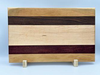Handcrafted Hardwood Cutting Board – Cherry, Walnut, and Purpleheart Stripes