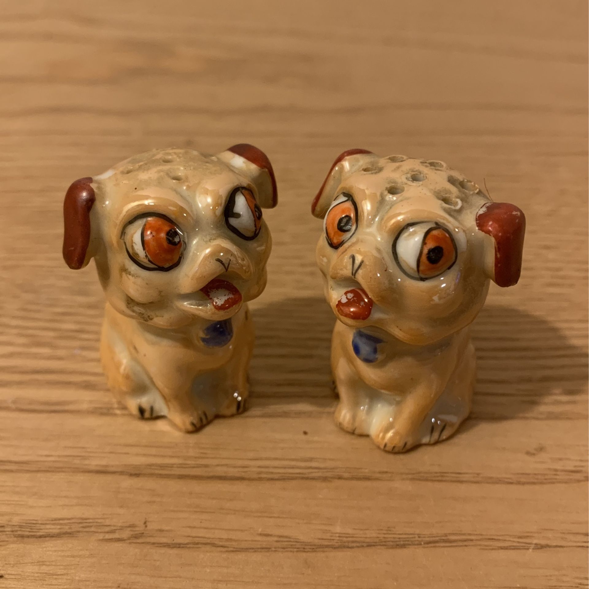 Vtg Art Deco Googly Googlie Eyed Lusterware Salt Pepper Shaker Pug Dog 1930s