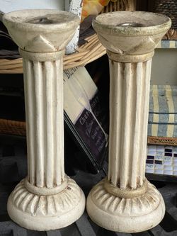 Pair Of Vintage Roman Pillar Candle Holders