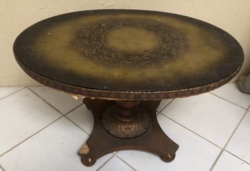Antique table -unique gold leaf under glass.