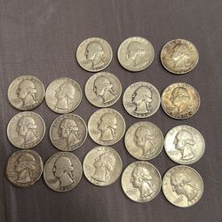 18 Silver US Junk Washinton Quarter Coins