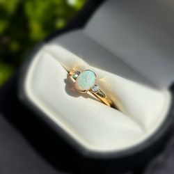 Jewelry 14k solid yellow gold diamonds opal 1.00CTW ring sz 7.00